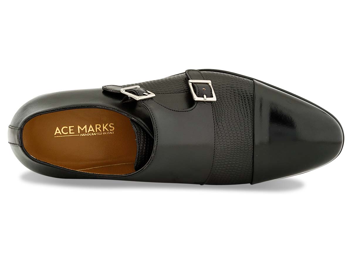 Henry Double Monkstrap in Black & Stamped Black